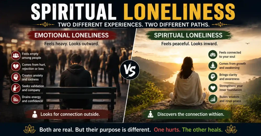 Spiritual loneliness versus emotional loneliness comparison infographic