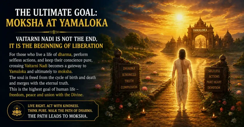 Meditative spiritual illustration showing Vaitarni Nadi as a symbol of inner transformation, truth, and liberation