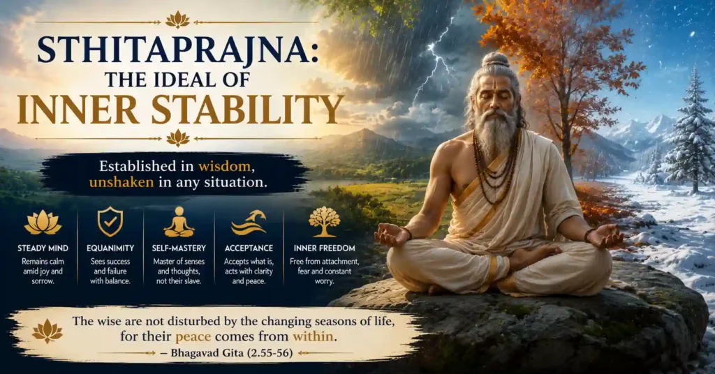 Meditating sage representing Sthitaprajna, inner stability and unwavering peace in Sanatan philosophy