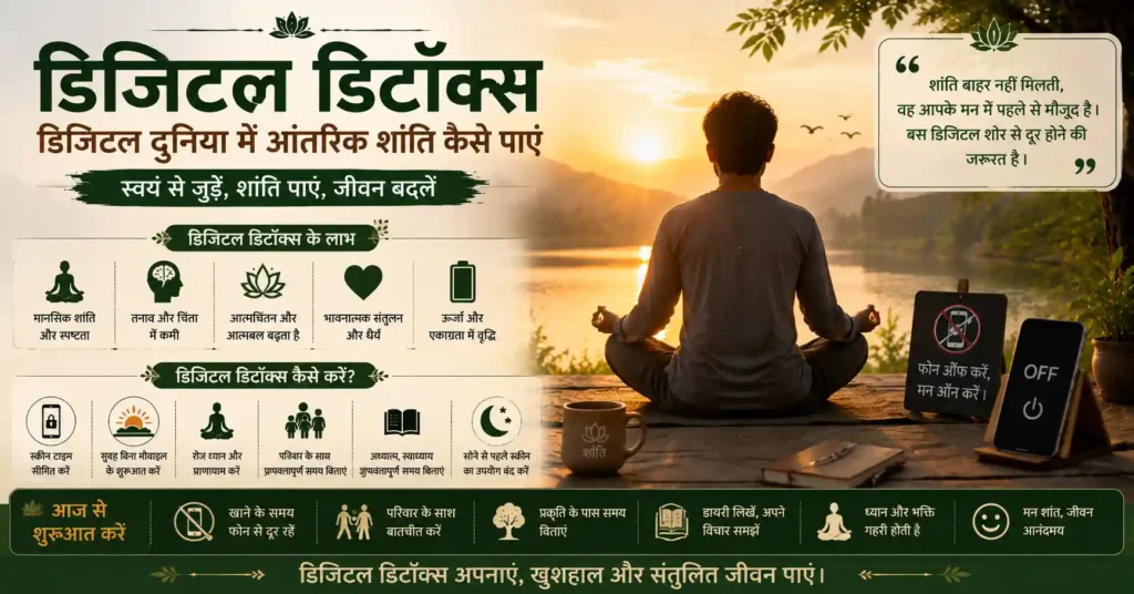 डिजिटल डिटॉक्स का अभ्यास करता ध्यानमग्न व्यक्ति