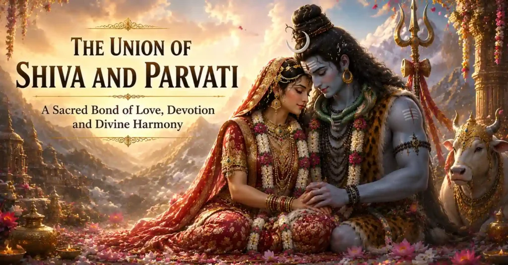 Lord Shiva and Goddess Parvati together after Shiv Parvati Vivah symbolizing divine love, harmony, and eternal union