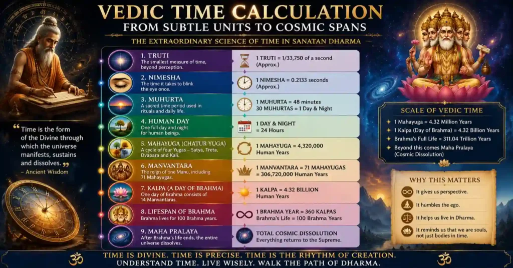 Vedic time calculation from Truti to Kalpa in Sanatan Dharma
