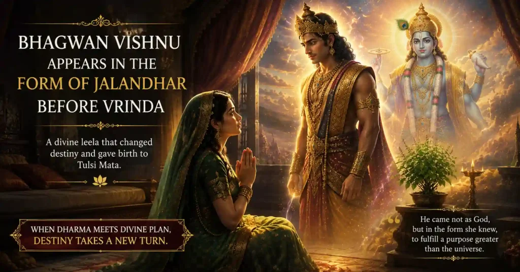 Bhagwan Vishnu appearing before Vrinda in the Vishnu and Tulsi Story