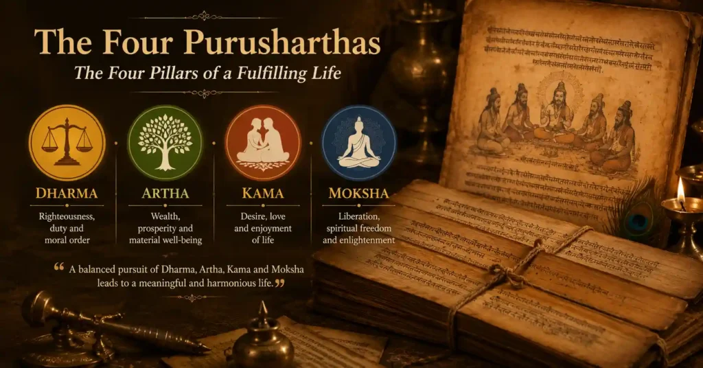 Ancient Hindu manuscript and palm-leaf texts representing the meaning and concept of Artha in Sanatan Dharma