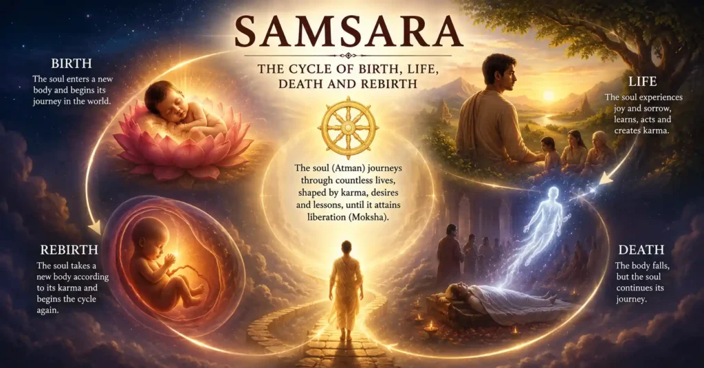 What is Samsara and the cycle of birth, life, death, and rebirth in Hinduism