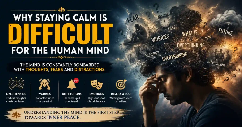 Restless human mind filled with worries, fears and distractions affecting inner peace and mental stability