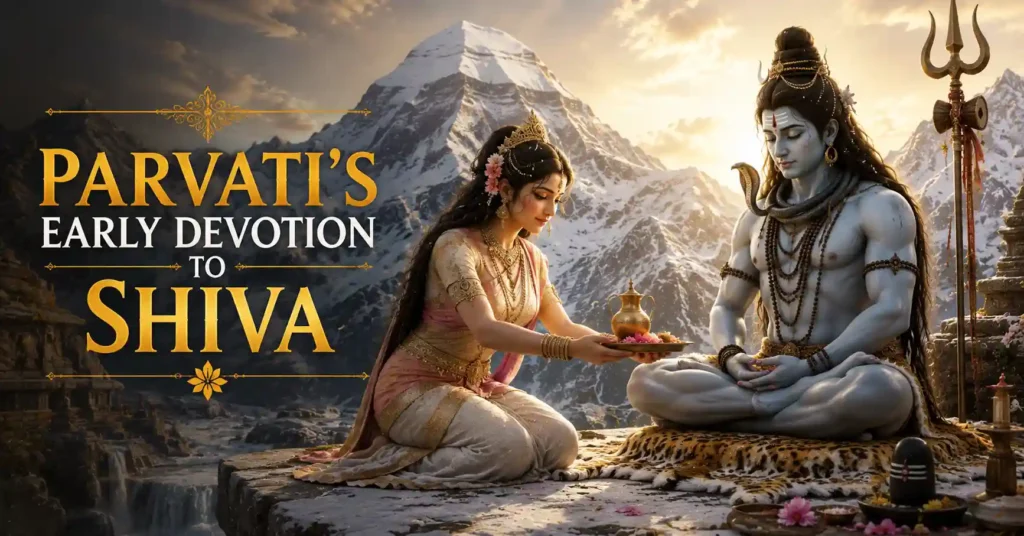 Young Goddess Parvati serving Lord Shiva on Mount Kailash before beginning her Parvati Tapasya for Shiva