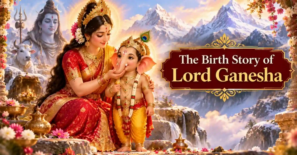 Goddess Parvati creating young Lord Ganesha at Mount Kailash