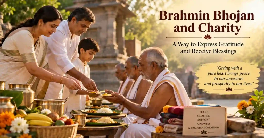 Brahmin Bhojan and charity performed on Sarva Pitru Amavasya as part of ancestor remembrance rituals