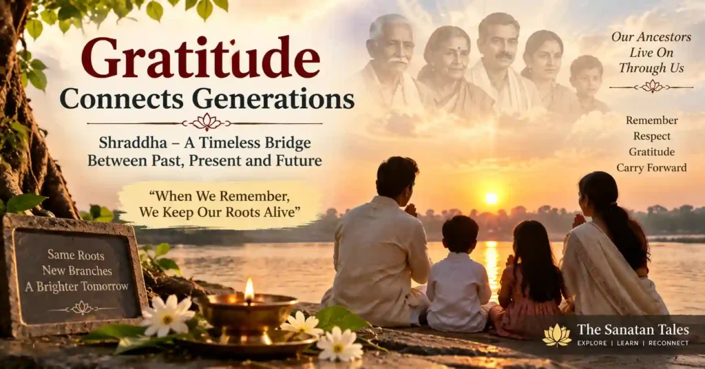 Shraddha as a bridge between generations symbolizing gratitude, ancestor remembrance and family traditions in Hinduism