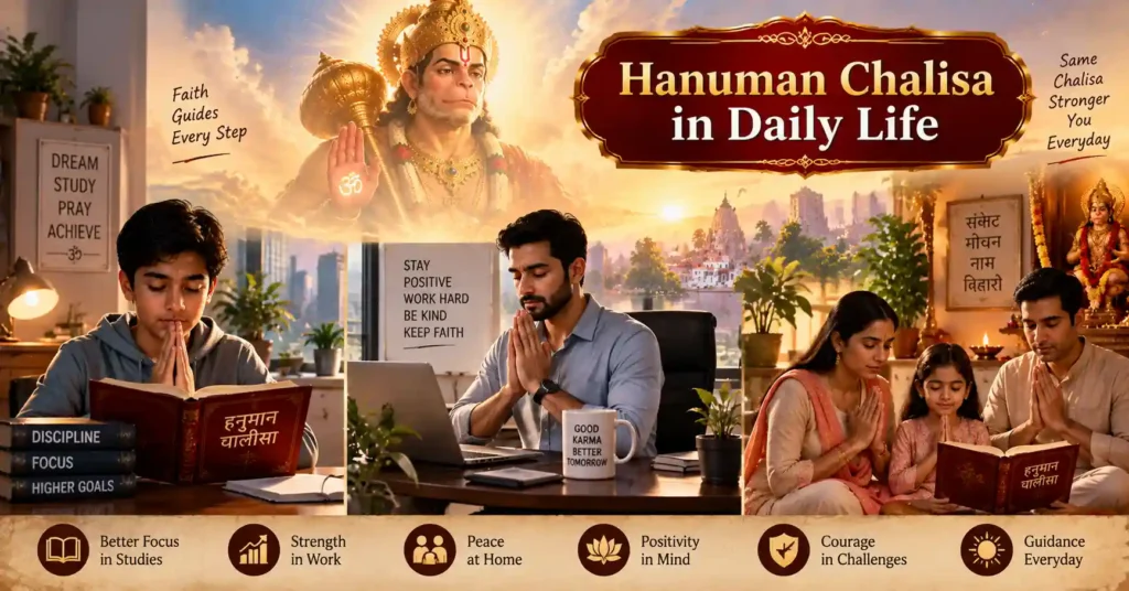 Student, professional, and family reciting Hanuman Chalisa as part of daily spiritual practice with Hanuman's blessings