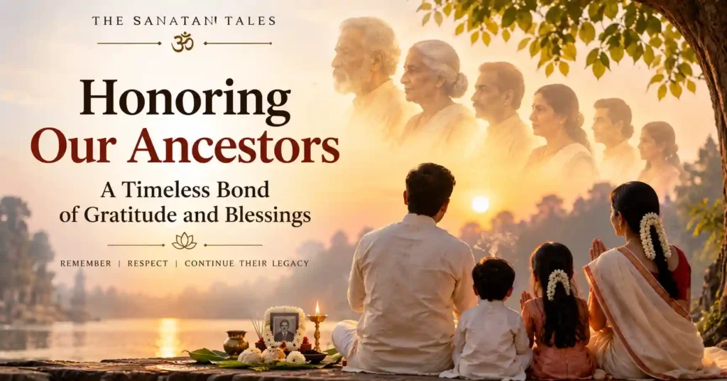 Family honoring ancestors and expressing gratitude during Pitru Paksha