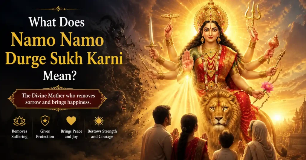 Maa Durga blessing devotees and removing sorrow as explained in Namo Namo Durge Sukh Karni verse