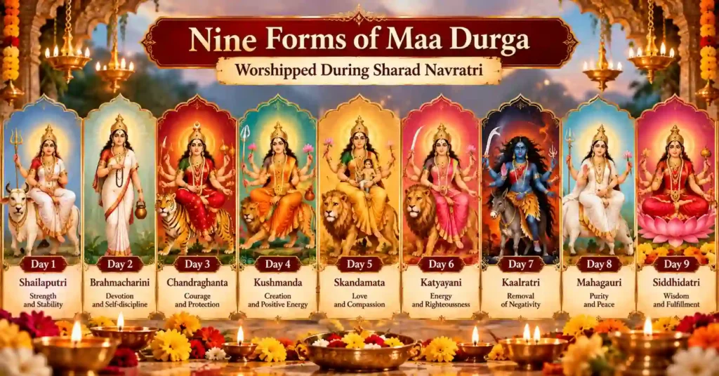 Nine forms of Maa Durga worshipped during the nine days of Sharad Navratri
