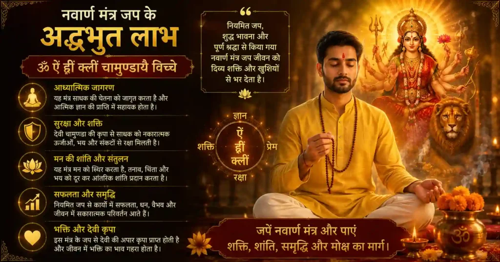 माला के साथ नवार्ण मंत्र जप करता भक्त और उससे प्राप्त मानसिक शांति व सकारात्मक ऊर्जा