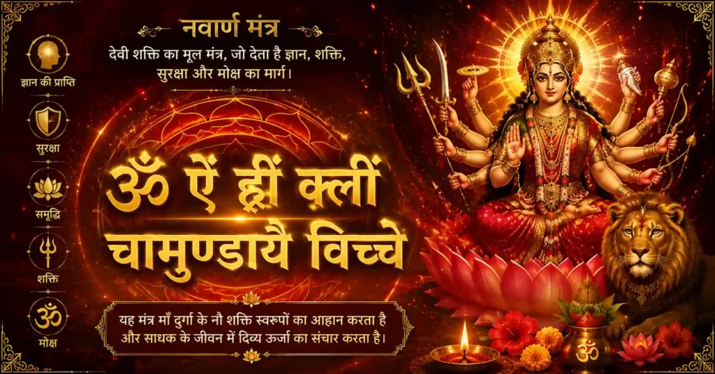 ॐ ऐं ह्रीं क्लीं चामुण्डायै विच्चे नवार्ण मंत्र और दिव्य यंत्र का आध्यात्मिक चित्र