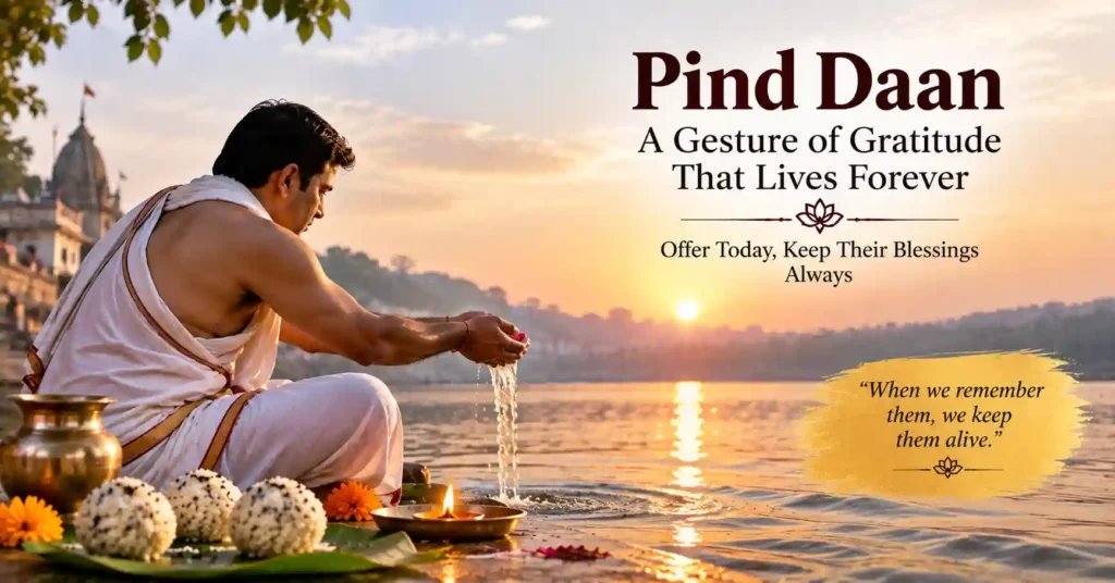 Devotee offering water and prayers during Pind Daan to express gratitude and remembrance for ancestors