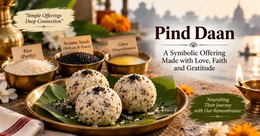 Traditional Pind Daan offerings made with rice, black sesame seeds, and ghee for ancestral rituals