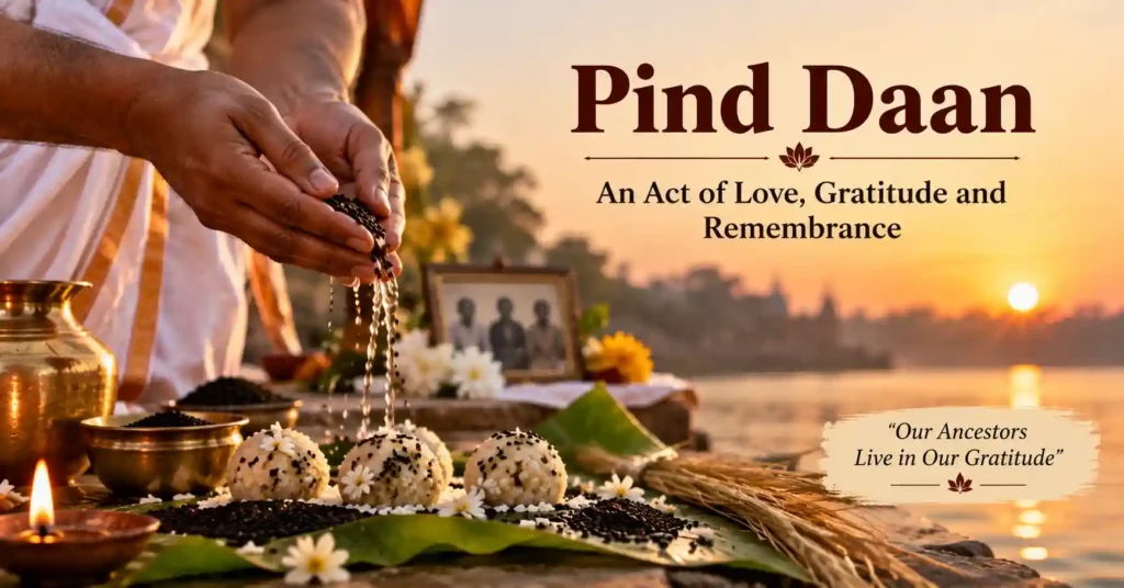 Traditional Pind Daan ritual with rice offerings and black sesame seeds for ancestors
