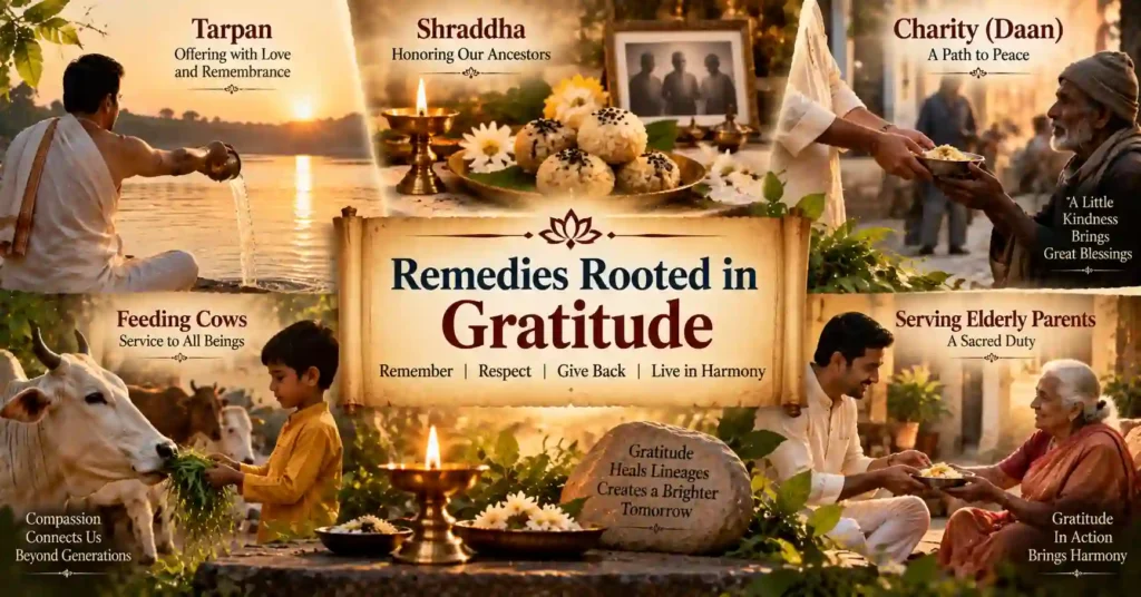 Shraddha, Tarpan, charity and service as traditional remedies for Pitru Dosha