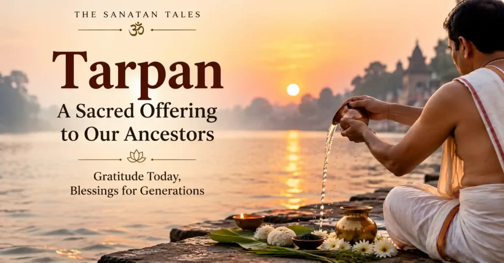 Devotee performing Tarpan and offering water to ancestors during Pitru Paksha