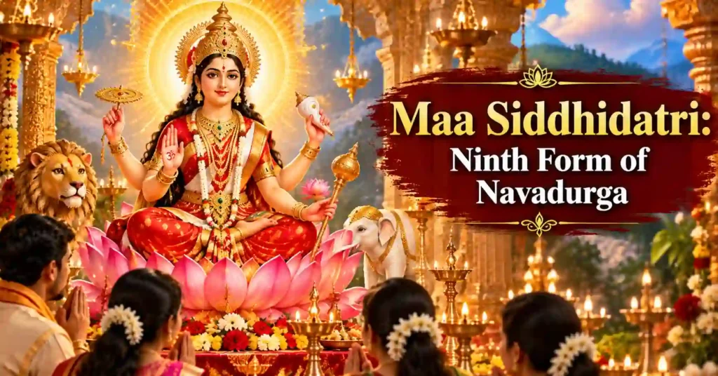 Maa Siddhidatri, the ninth form of Navadurga, worshipped on Maha Navami during Navratri