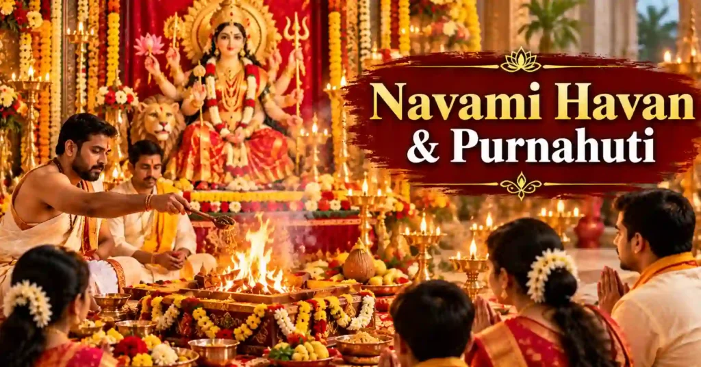 Sacred Navami Havan and Purnahuti ritual performed during Navratri celebrations