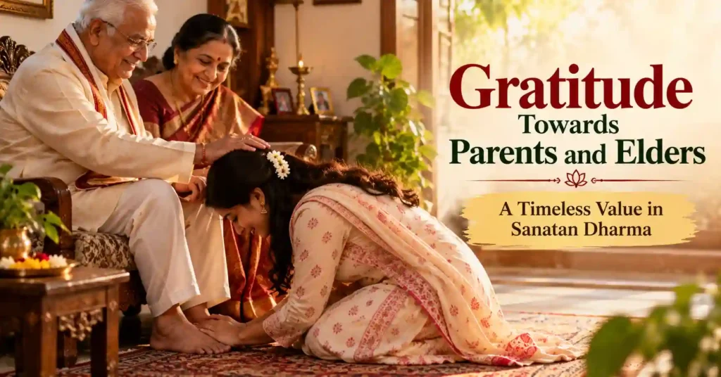 Young woman touching her elderly parents' feet to show respect and gratitude