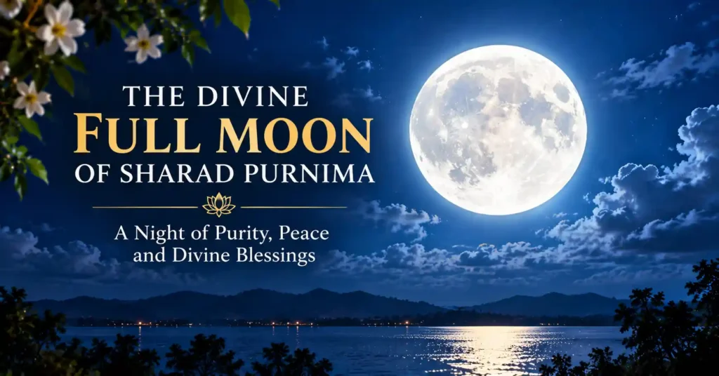 Bright full moon in a peaceful blue night sky on Sharad Purnima