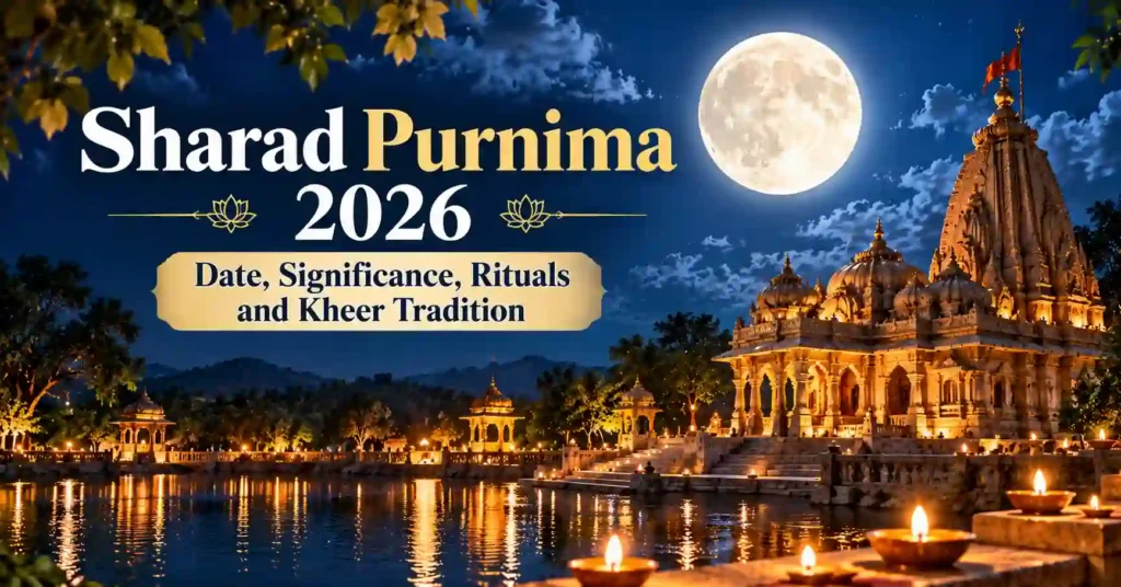Full moon illuminating a traditional Hindu temple on Sharad Purnima